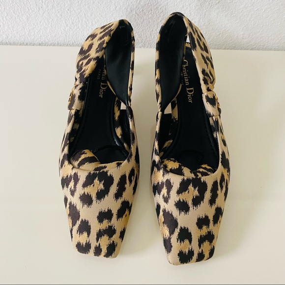 Christian Dior Mizza Slingback Pump Heels Shiny Leopard - Picture 2 of 7